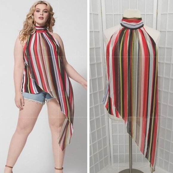 NWT FTF Fashion to Figure Semi Sheer Asymmetrical Halter Shirt Top Plus Size: 0X - Picture 1 of 7
